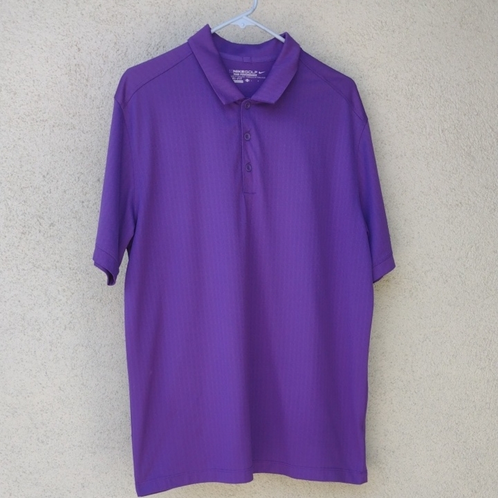 Nike Golf Dri-fit Tour Performance Purple Short Sleeve Polo Shirt Men's Large